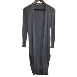 Athleta Long Ribbed Cardigan Sweater Blue‎ Gray Slits Womens XS Ethereal Fairy